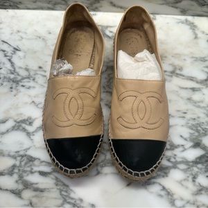 Chanel Espadrilles, Lambskin, Black and Beige. Size 6 (US)